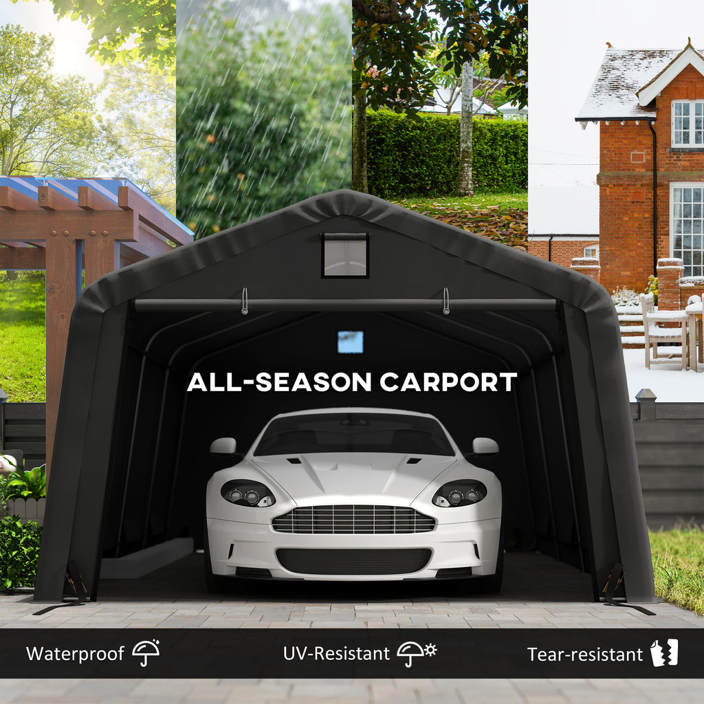 12' x 20' Portable Garage, Heavy Duty Carport Canopy with Ventilation Windows and Large Roll-up Door, Black