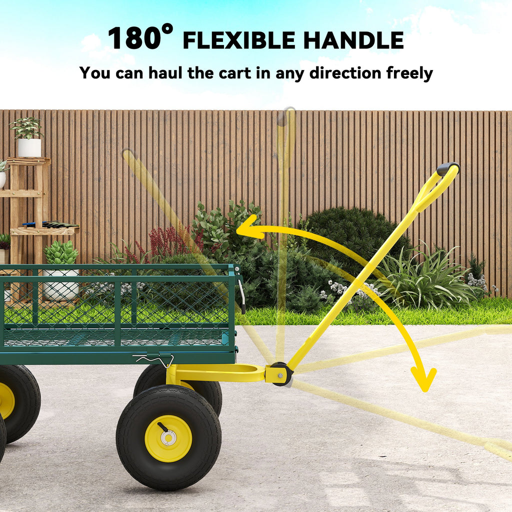Garden Cart, Utility Wagon Cart with Removable Sides, Convert into Flatbed, 10" Wheels, 180Â° Rotating Handle, Green