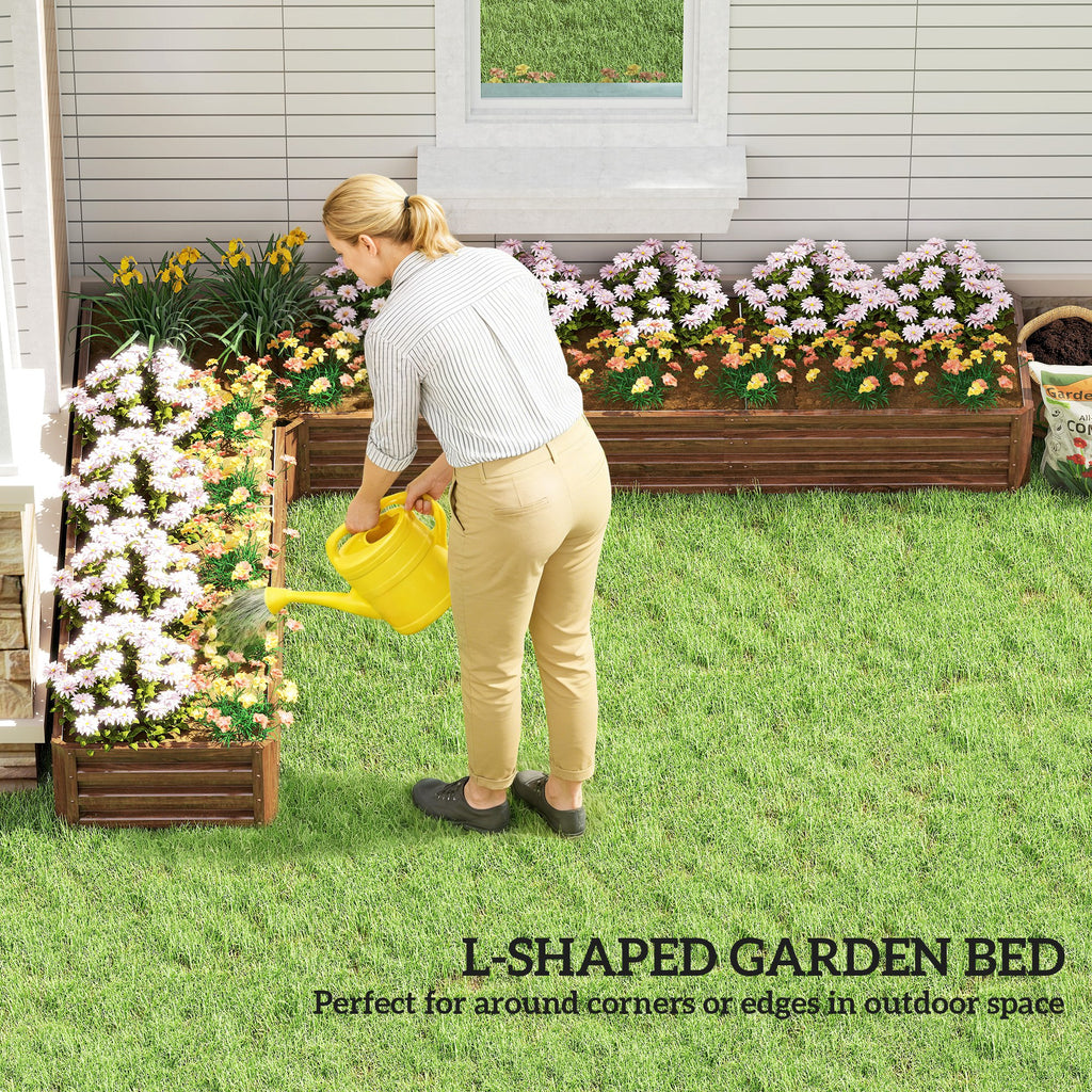 L-Shaped Raised Garden Bed, 82" x 109" x 12" Galvanized Steel Planter Box with Multi-reinforced Rods for Vegetables, Flowers and Herbs, Dark Brown Wood Effect