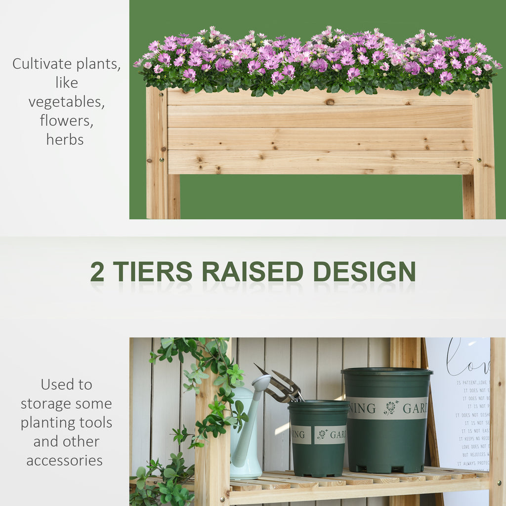 Raised Garden Bed with Legs, Elevated Box Planter with Storage Shelf, Bed Liner for Backyard Patio, Natural Wood