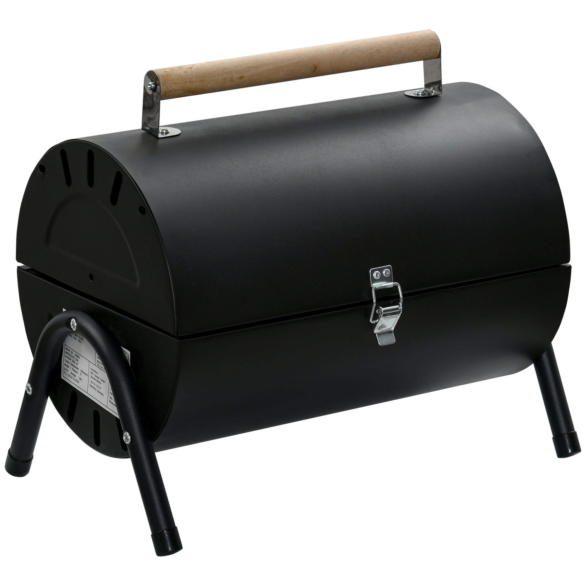 Outdoor Charcoal BBQ Grill, Tabletop Folding Barbecue Grill with Handle, 17.3" x 9.8" x 14", Black