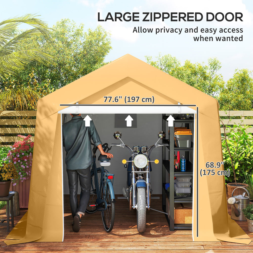 10' x 10' Outdoor Storage Shed Portable Garage with Roll-up Door for Motorcycle, Bike, Garden Tools, Beige