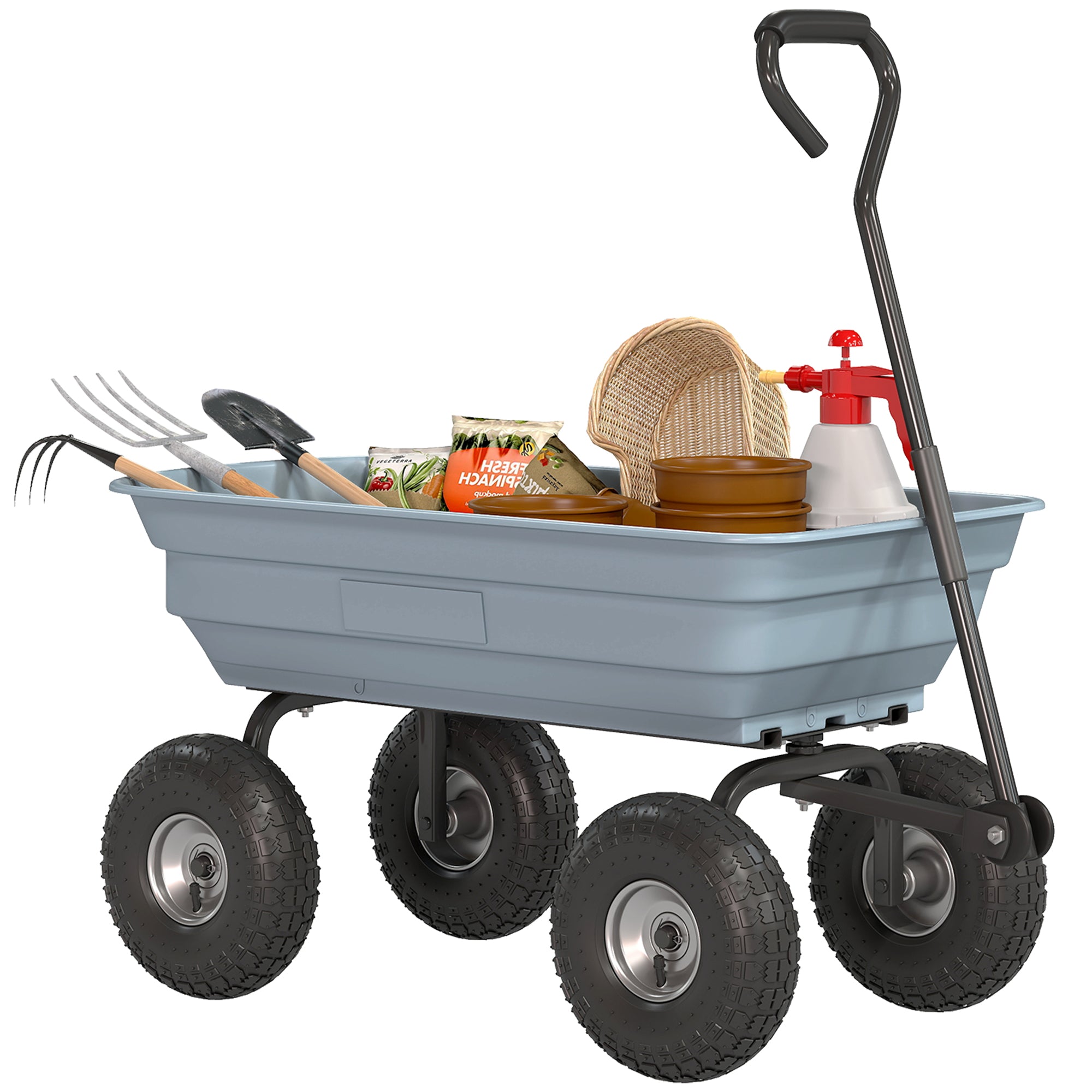 Steel Garden Cart with Handle and 10" Pneumatic Tires, Utility Wagon Cart for Garden Patio Lawn, 551lbs Capacity, Grey