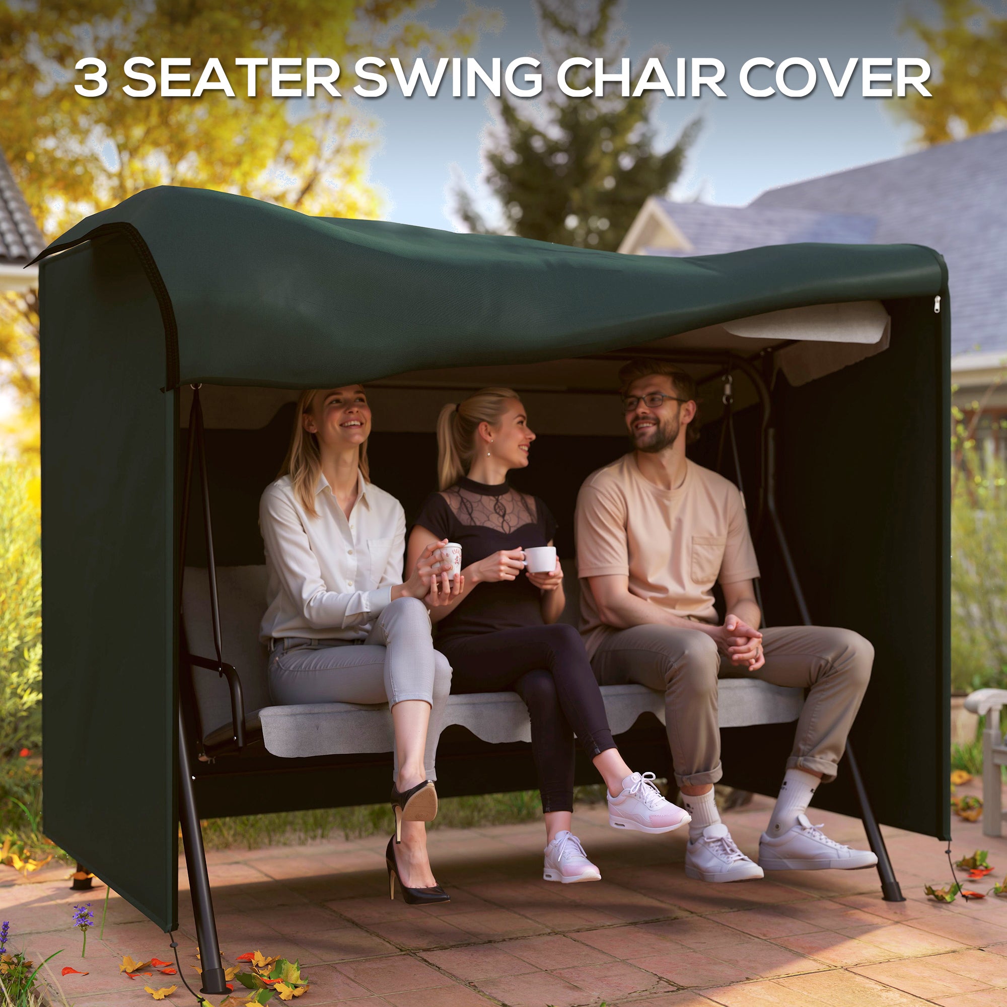 3-Seater Patio Swing Cover, Outdoor Garden Furniture Protection Hammock Glider Cover, 81" x 49" x 65", Dark Green