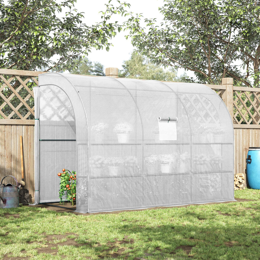 Lean-to Greenhouse Outdoor Gardening Green House with Windows and 2 Zipper Doors, 10' x 5' x 7', White