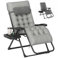 Padded Folding Recliner Chair, Patio Lounger with Cupholder, Adjustable Backrest, Removable Cushion, Grey