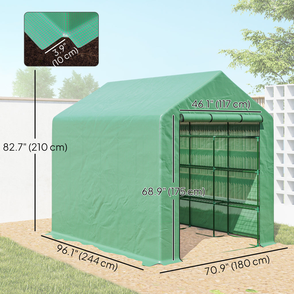 8' x 6' x 7' Portable Walk-In Greenhouse Hot House with 18 Shelves,  Water/UV Resistant Weather Cover, & Roll Up Door