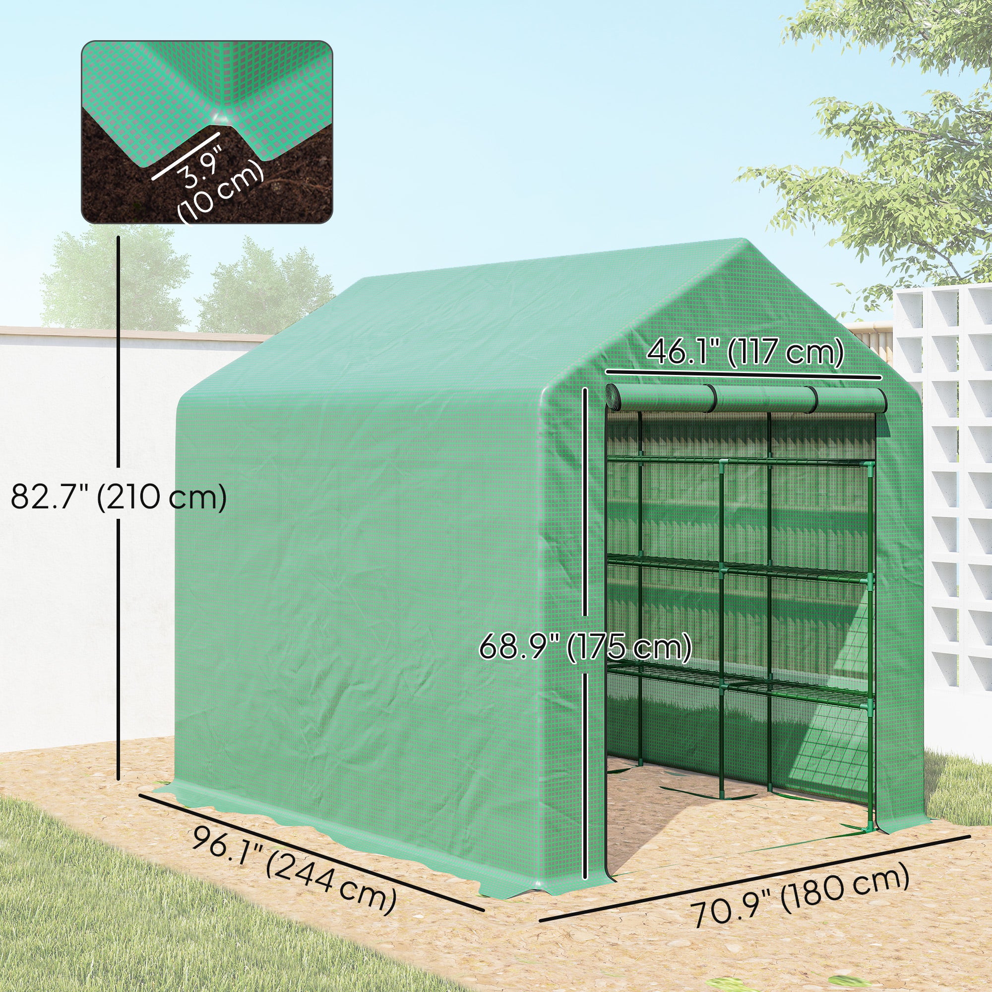 8' x 6' x 7' Portable Walk-In Greenhouse Hot House with 18 Shelves,  Water/UV Resistant Weather Cover, & Roll Up Door
