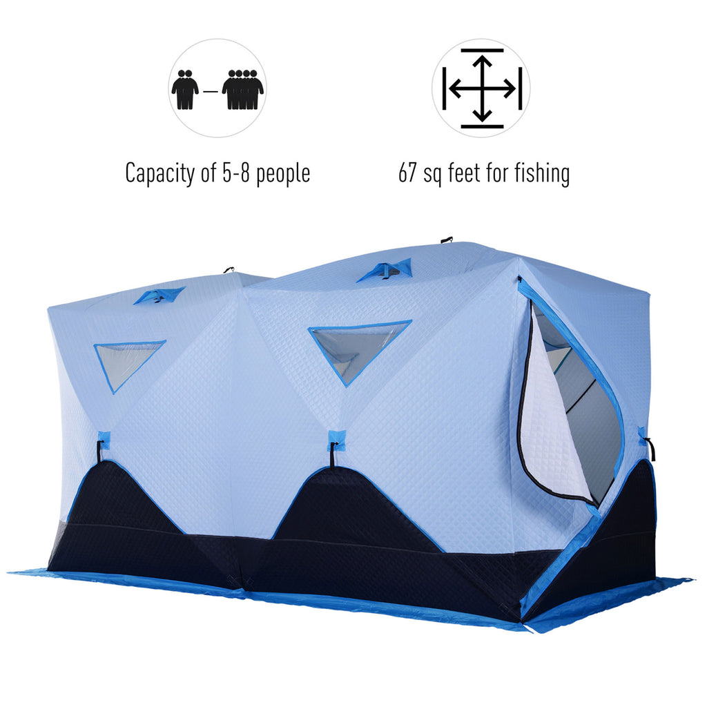 5-8 Person Insulated Ice Fishing Tent Shelter with Ventilation Windows and Carry Bag, for -22â„‰, Blue