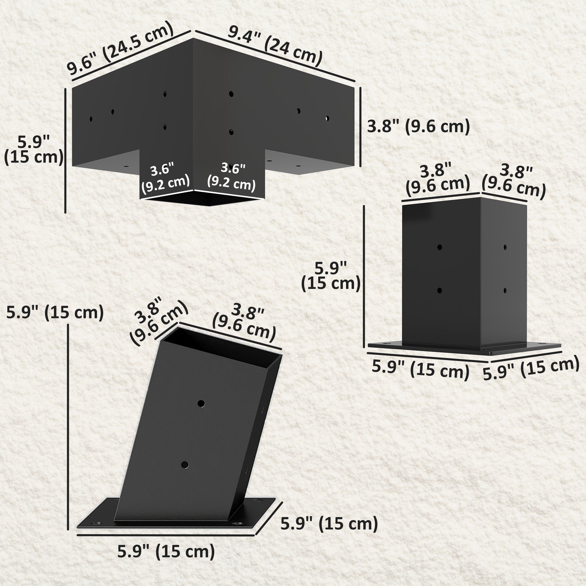 Pergola Kit, 15Â° Slanted Pergola Bracket Kit with 3-Way Brackets, Post Bases, Wall Mounts for 3.6" X 3.6" Lumber, Black