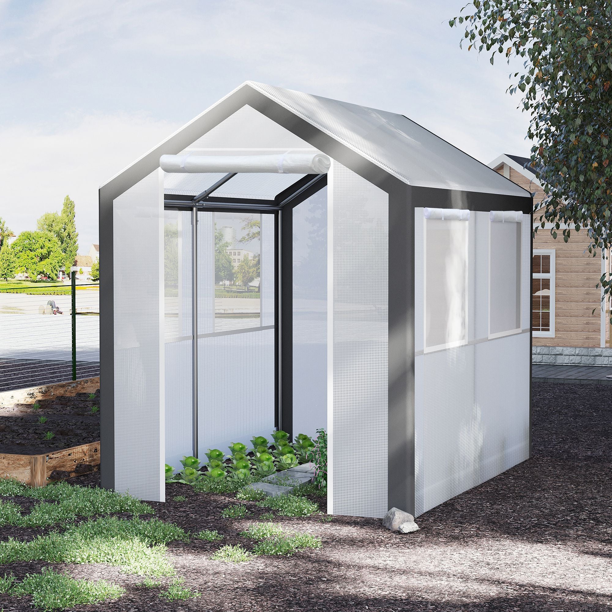8' x 6' x 7.5' Heavy-duty Walk-in Greenhouse Outdoor Vegetable Plants Growing Warm House Seed Plant Growth Tent Polytunnel Shelter White