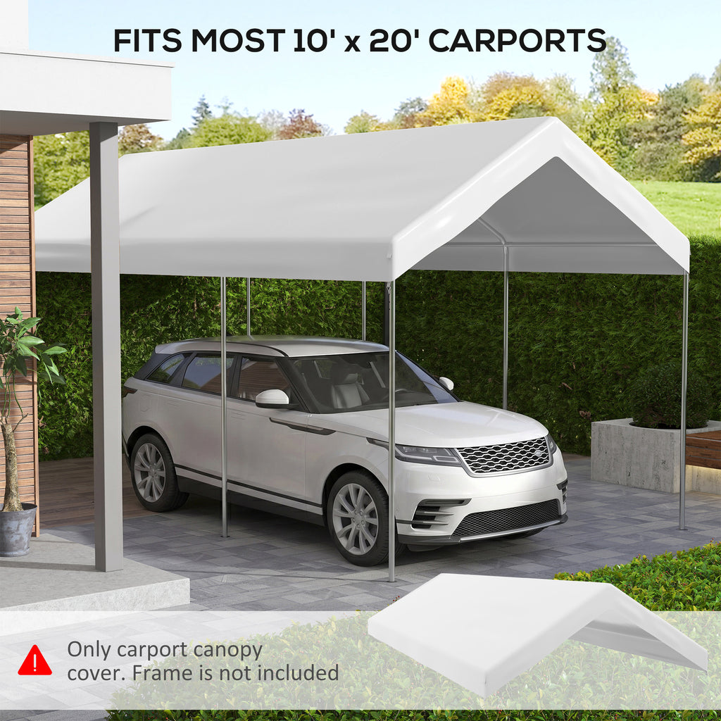 10 x 20ft Carport Replacement Canopy, UV Resistant Garage Car Cover with Ball Bungee Cords, White