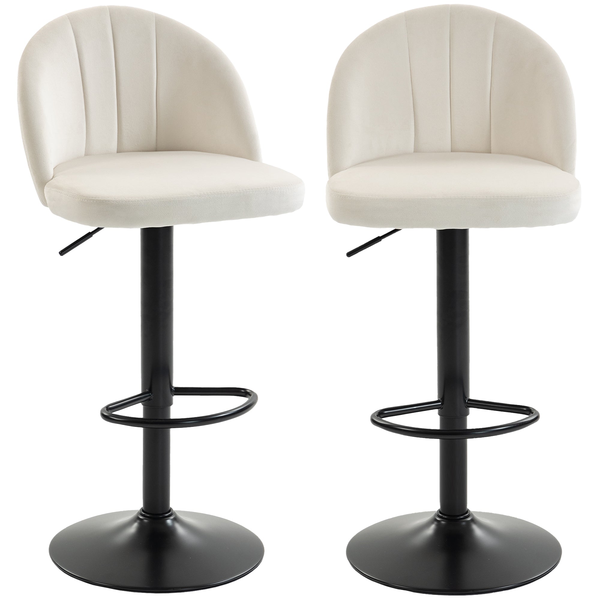 Bar Stools Set of 2, Swivel Counter Height Barstools with Footrest, Cream White