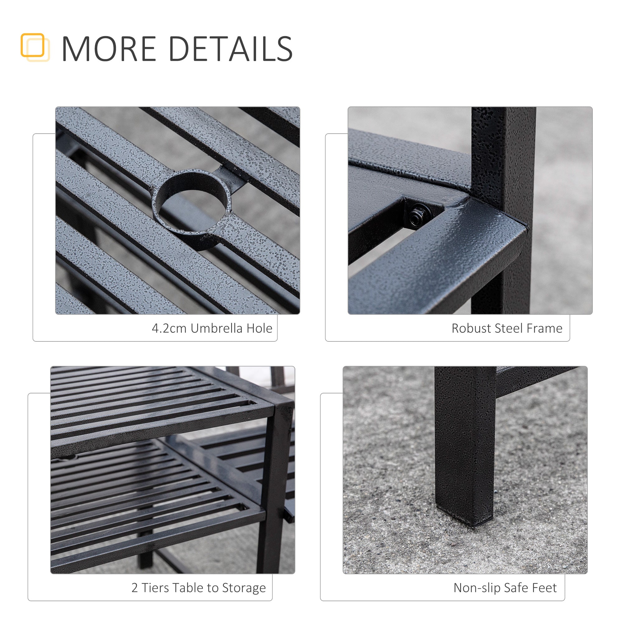 Steel Garden Bench w/ Middle Table, Umbrella Hole, Double Seat for Outdoor, Patio, Backyard  Weather-Resistant Frame, Black