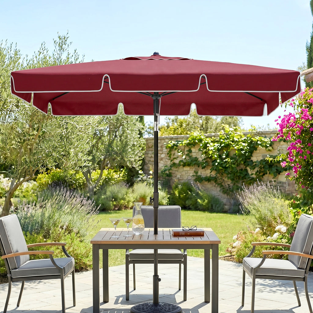 6.5x4ft Rectangle Patio Umbrella Aluminum Tilt Adjustable Garden Parasol Sun Shade Outdoor Canopy Red
