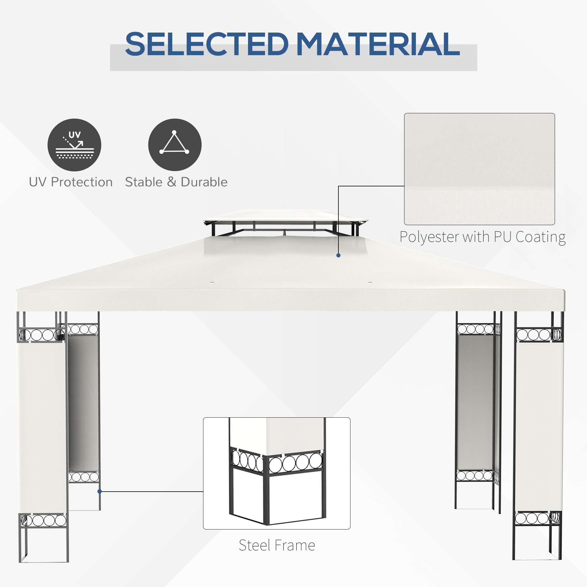 10' x 13' Outdoor Gazebo, Double Roof Patio Gazebo Canopy Shelter with Screen Decorate Corner Frame, White