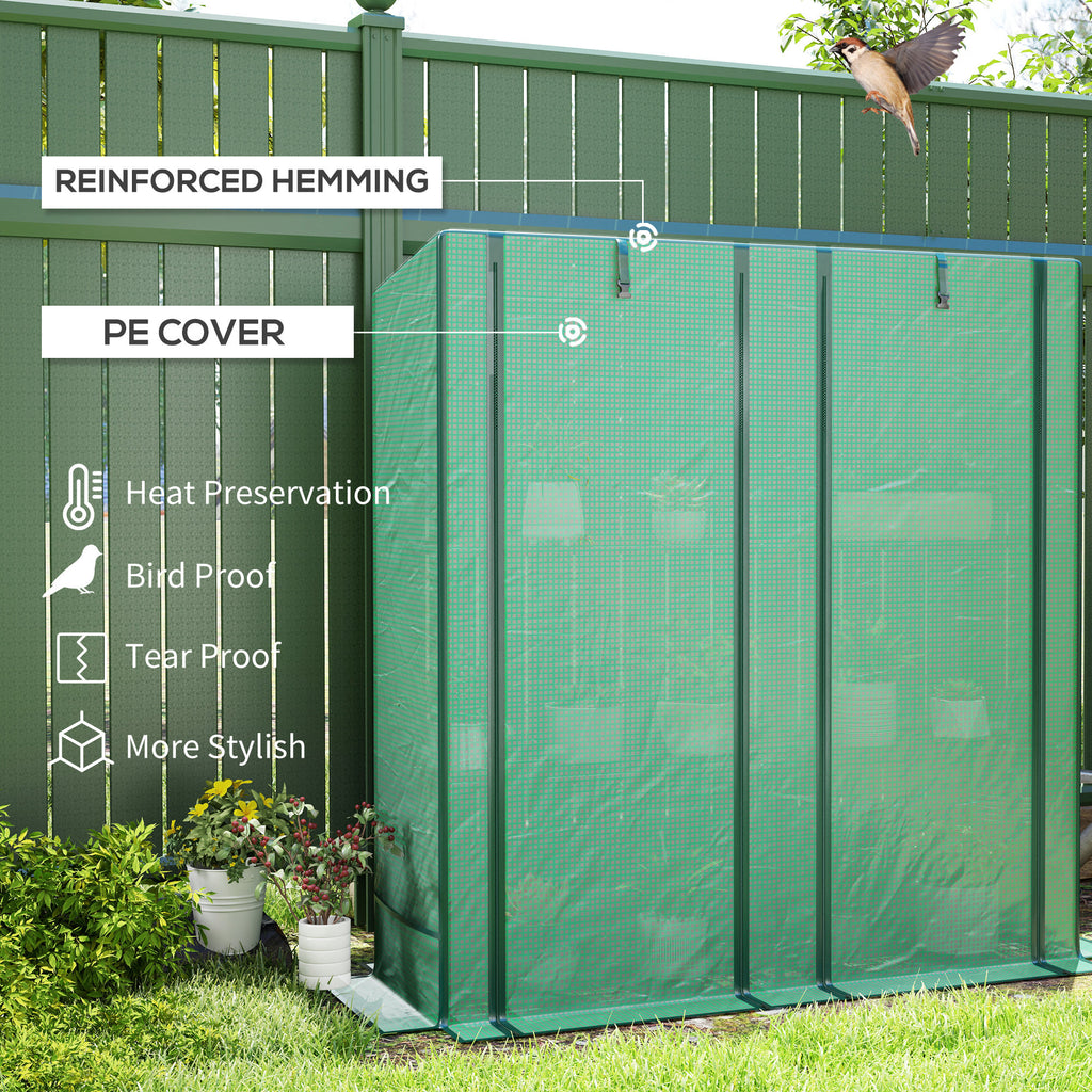 Lean-to Greenhouse with 3 Tier Shelves, Mini Greenhouse with 2 Roll-Up Doors for Indoor Outdoor, Green