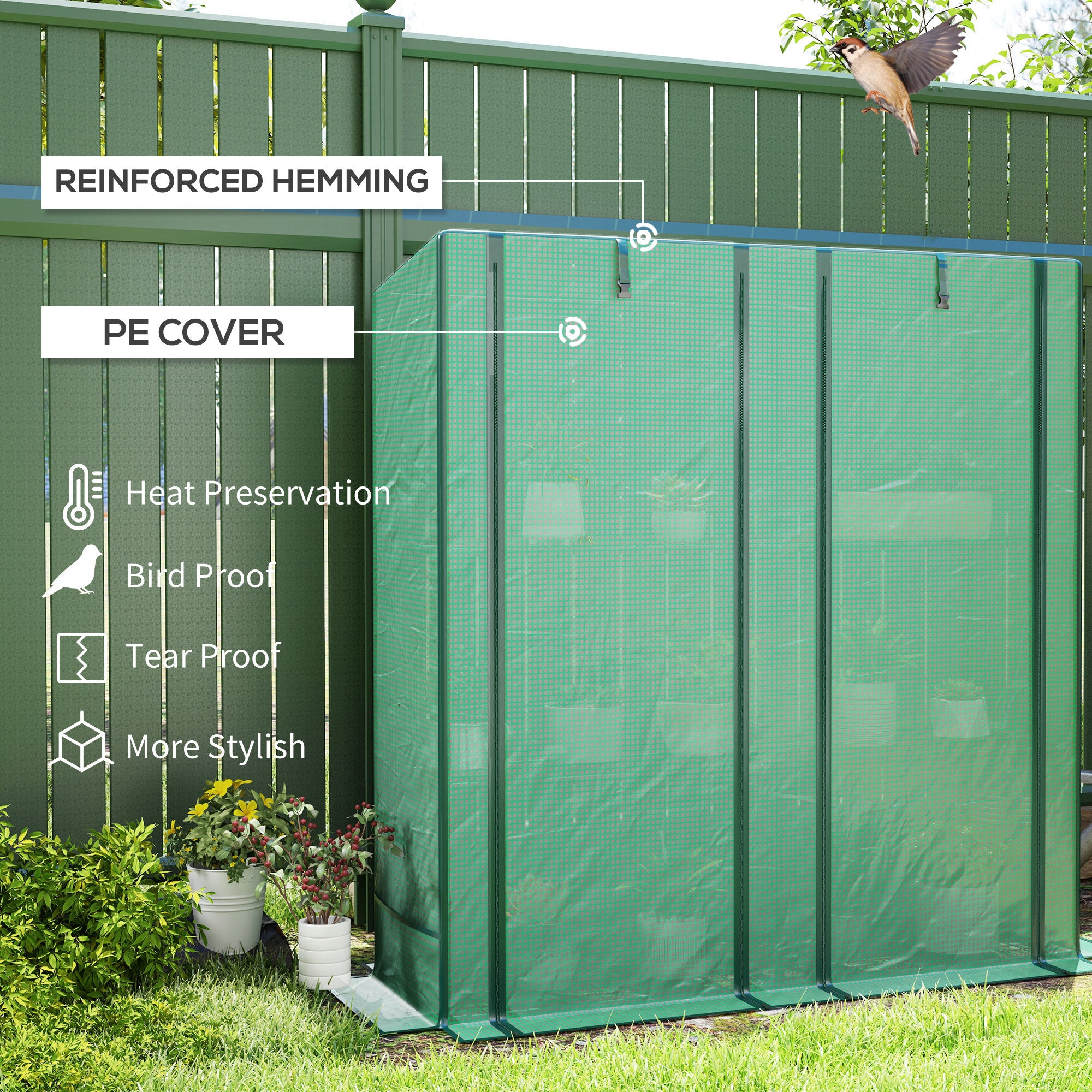 Lean-to Greenhouse with 3 Tier Shelves, Mini Greenhouse with 2 Roll-Up Doors for Indoor Outdoor, Green