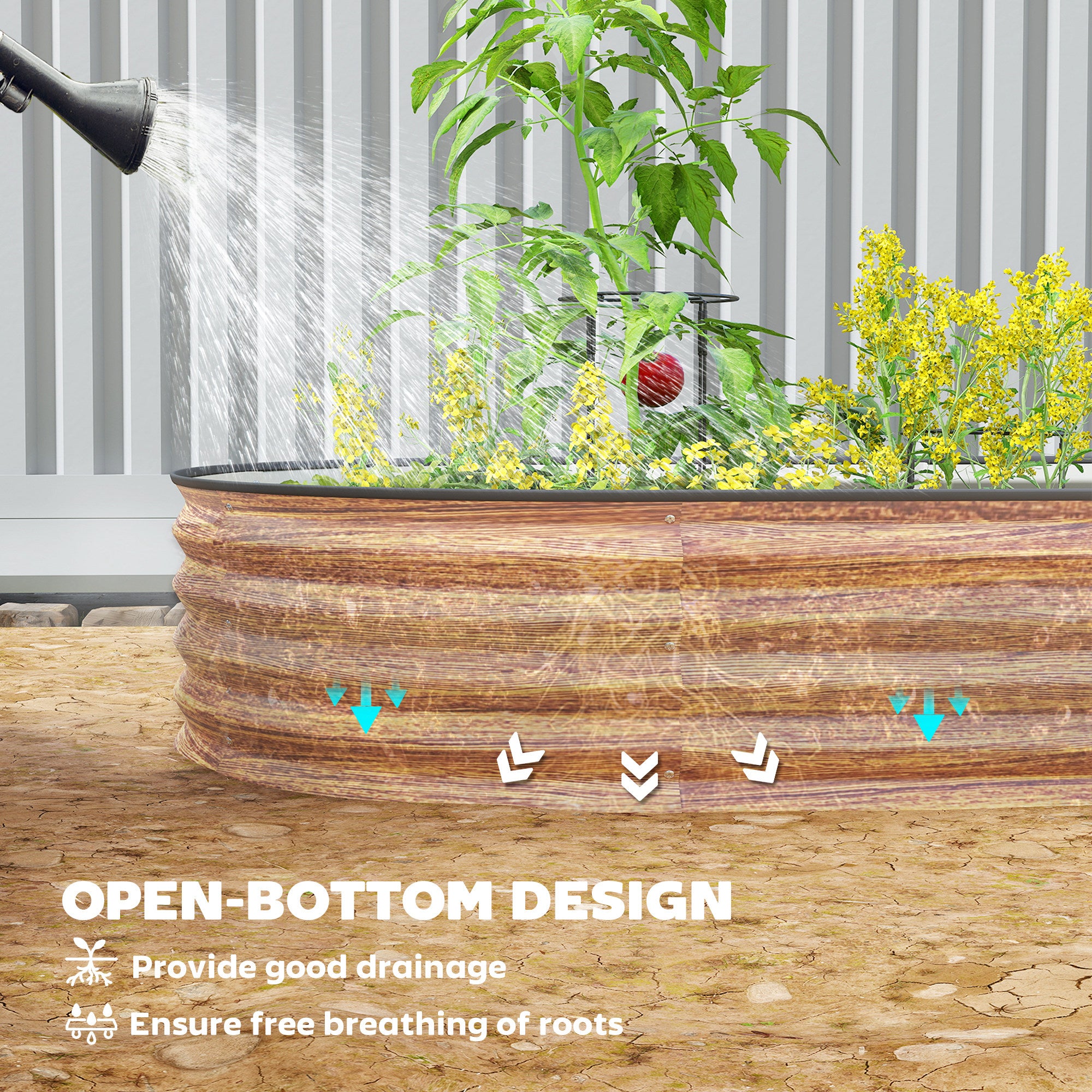 6' x 3' x 1' Large Outdoor Planter Box, Galvanized Raised Garden Bed with Metal Plant Stake, Brown