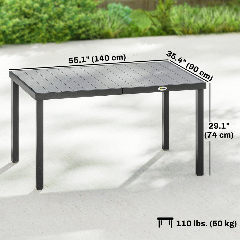 Rectangular Patio Table for 6, Outdoor Dining Table with Wood-Plastic Composite Top and Steel Frame for Garden, Grey