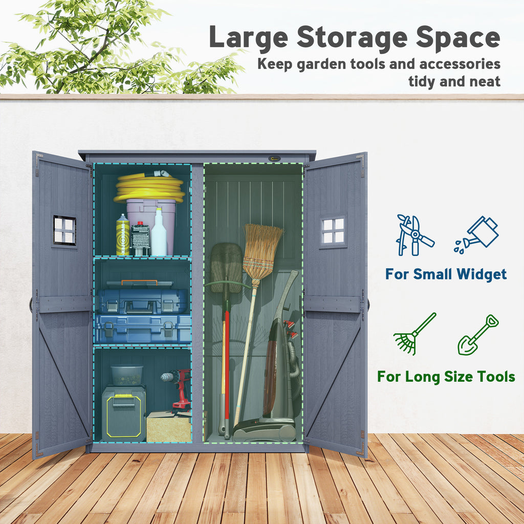 4x1.5ft Wooden Garden Storage Shed, Outdoor Tool Cabinet Organizer with Windows and Double Door, Dark Grey