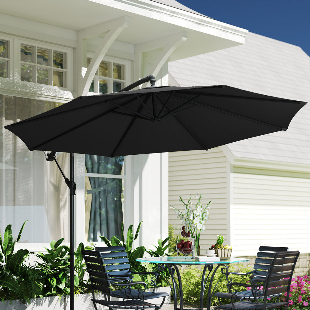 9.7ft Offset Patio Umbrella Garden Hanging Parasol Banana Cantilever Umbrella with Base, Crank, Black