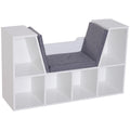 6-Cubby Bookcase with Seat Cushion, Cube Storage Shelf with Reading Nook for Home Office, Study, Grey