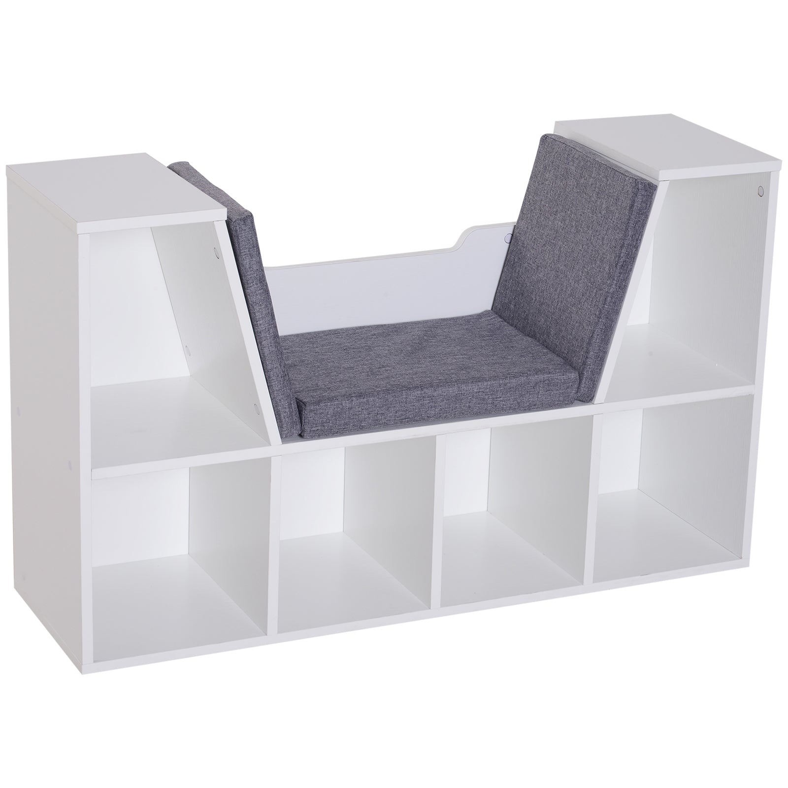 6-Cubby Bookcase with Seat Cushion, Cube Storage Shelf with Reading Nook for Home Office, Study, Grey