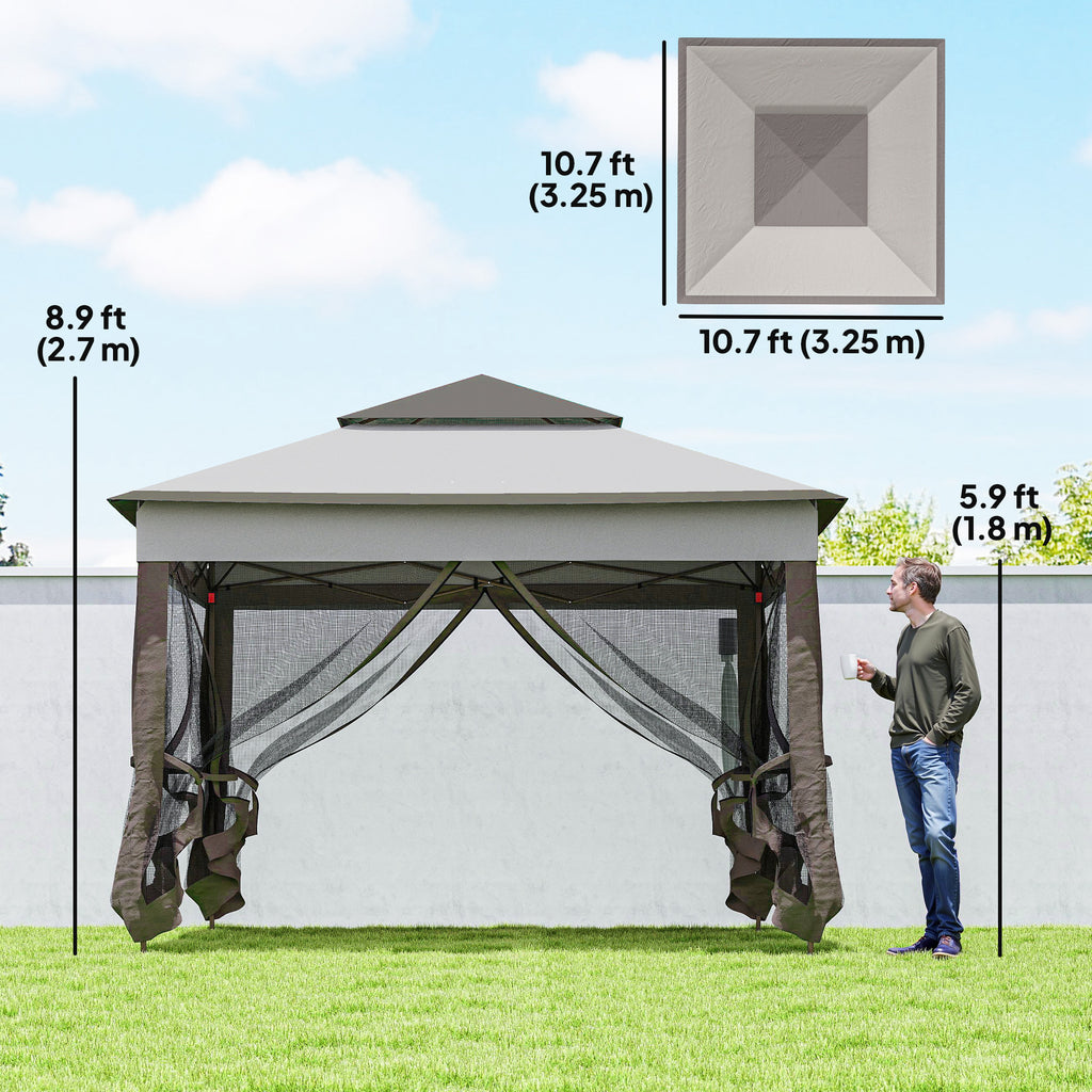 11' x 11' Pop Up Gazebo 2-Tier Soft Top Shelter Event Tent w/ Netting Carry Bag for Patio Backyard Garden, Mixed Grey