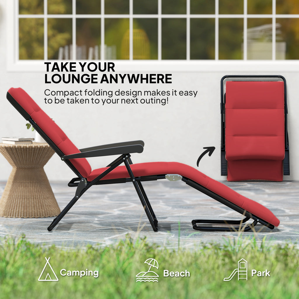 Foldable Lounge Chair, Reclining Patio Sun Lounger with 6-Position Adjustable Back, Wine Red