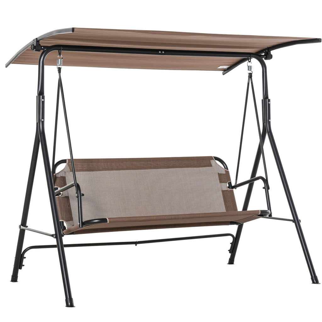 2-Person Porch Swing Chair, 2 Seater Patio Swing Bench w/ Adjustable Canopy, Breathable Seat for Garden, Poolside, Brown