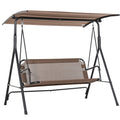 2-Person Porch Swing Chair, 2 Seater Patio Swing Bench w/ Adjustable Canopy, Breathable Seat for Garden, Poolside, Brown