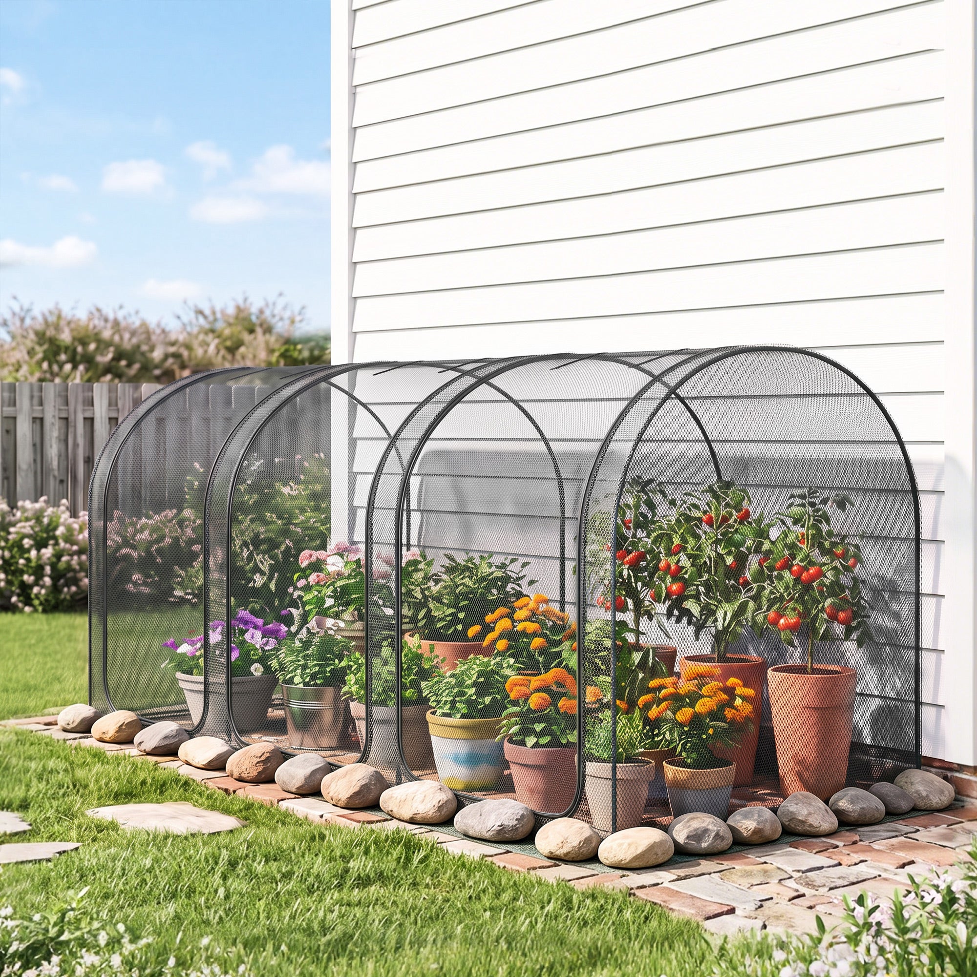9' x 4' Crop Cage, Garden Plant Protector, with 3 Zippered Doors and 4 Ground Stakes, for Garden, Yard, Lawn, Black