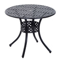 33-Inch Roud Patio Dining Table with Umbrella Hole, Cast Aluminum Garden Table, All Weather Patio Bisto Table, for Lawn, Garden, Outside, Black