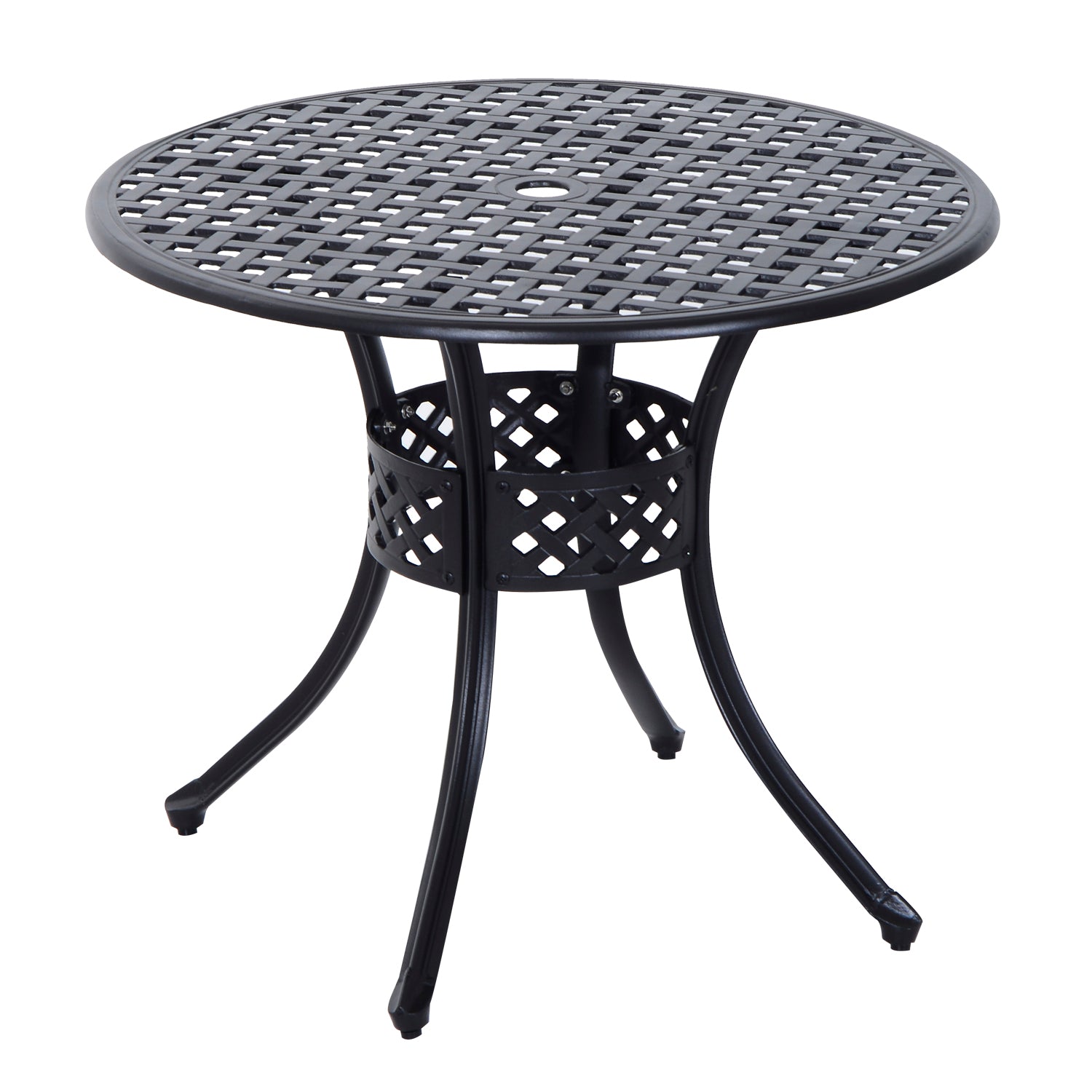33-Inch Roud Patio Dining Table with Umbrella Hole, Cast Aluminum Garden Table, All Weather Patio Bisto Table, for Lawn, Garden, Outside, Black
