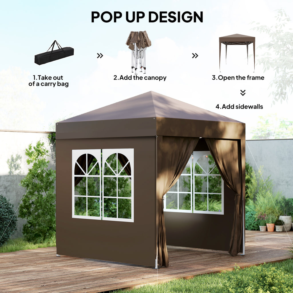 6.6'x6.6' Pop Up Canopy Tent with Sidewalls, Instant Sun Shelter Camping Gazebo with Carry Bag, Coffee