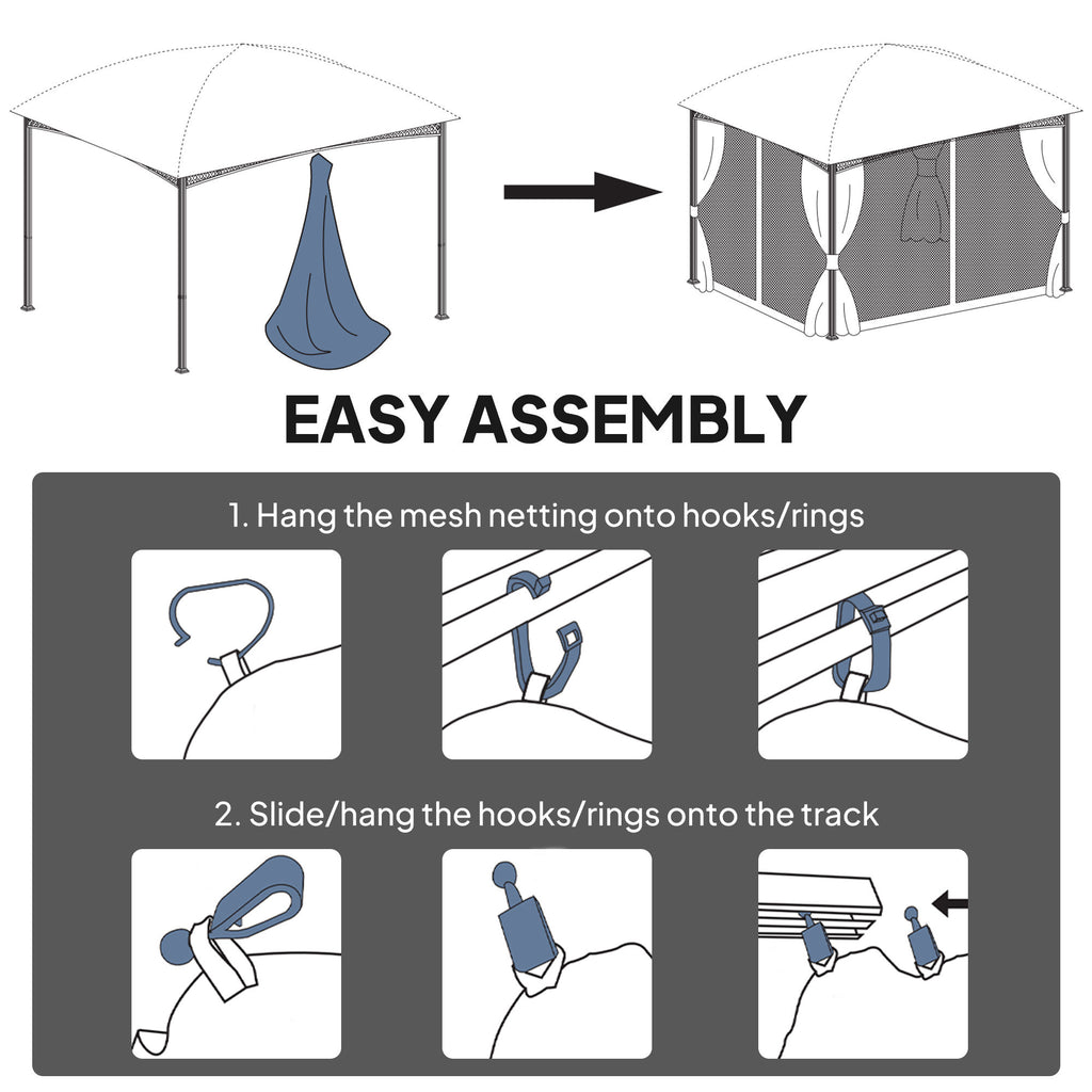 Replacement Mosquito Netting for Gazebo 12' x 12' Black Screen Walls for Canopy with Zippers, Khaki