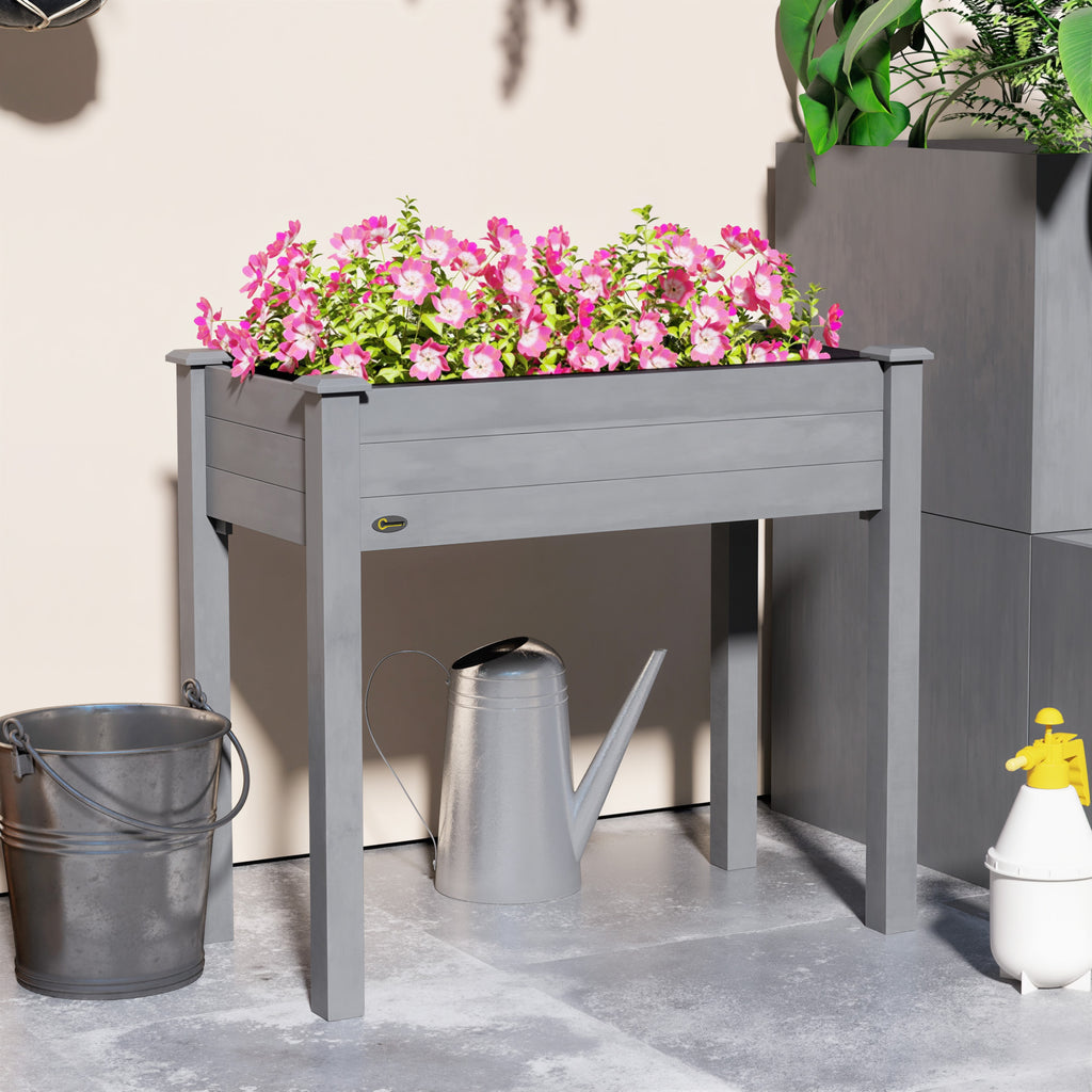 34"x18"x30" Wooden Raised Garden Bed, Elevated Planter Box with Legs, Drainage Holes, Inner Bag for Garden, Dark Grey