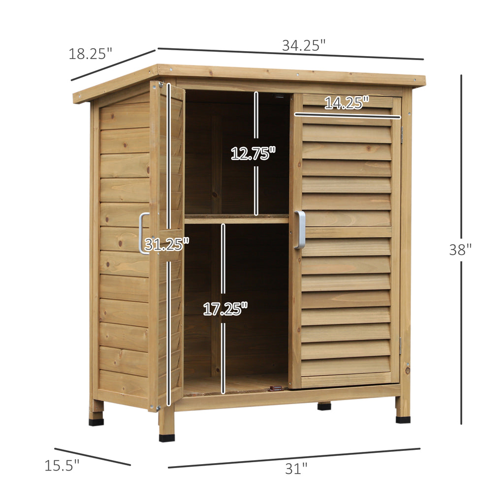 Wooden Garden Storage Shed Kit Wood Garage Tool Organisation Cabinet with 2 Door , 34" x 18" x 38", Natural