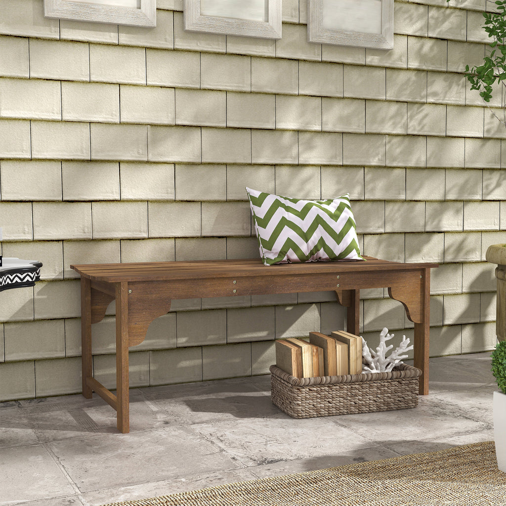Wooden Garden Bench, Patio Double Park Bench with Slatted Seat, Front Porch Backless Bench, Teak