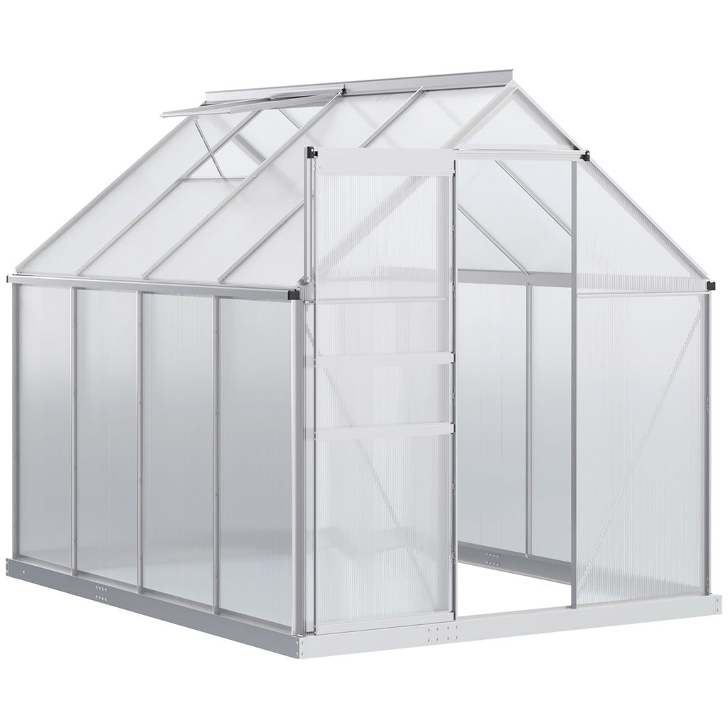 6' x 8' x 6.5' Walk-in Greenhouse, Polycarbonate Greenhouse with Adjustable Roof Vent, Base, Sliding Door, Clear