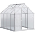 6' x 8' x 6.5' Walk-in Greenhouse, Polycarbonate Greenhouse with Adjustable Roof Vent, Base, Sliding Door, Clear