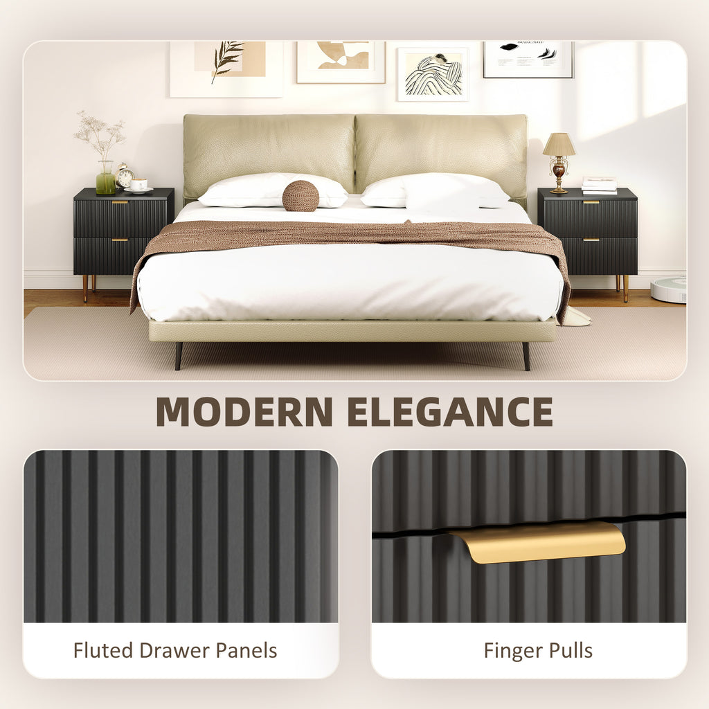 Bedside Table Set of 2, Modern Nightstand with 2 Drawers, Side End Table with Metal Legs for Living Room, Bedroom, Black