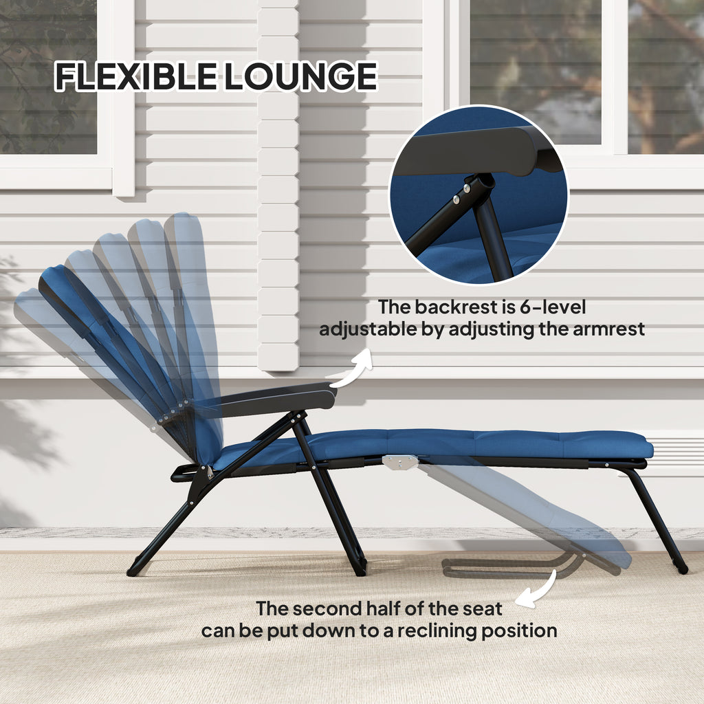 Foldable Lounge Chair, Reclining Patio Sun Lounger with 6-Position Adjustable Back, Blue