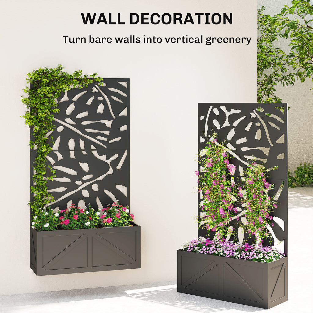 Metal Raised Garden Bed with Trellis for Climbing Plants, Freestanding or Wall Mounted Flower Bed with Privacy Panel