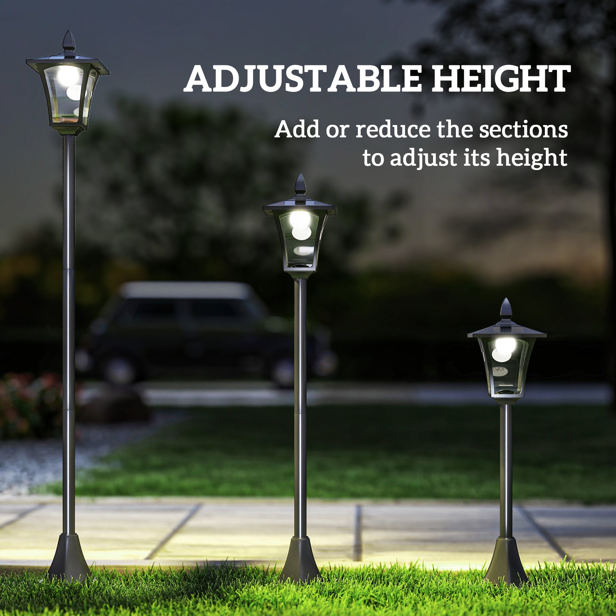 63" Single Solar Lamp Post, 40 Lumens Garden Solar-Powered LED Streetlight Style Outdoor Light Waterproof 5-6 Hours with Base for Lawn Pathway Walkway, Black