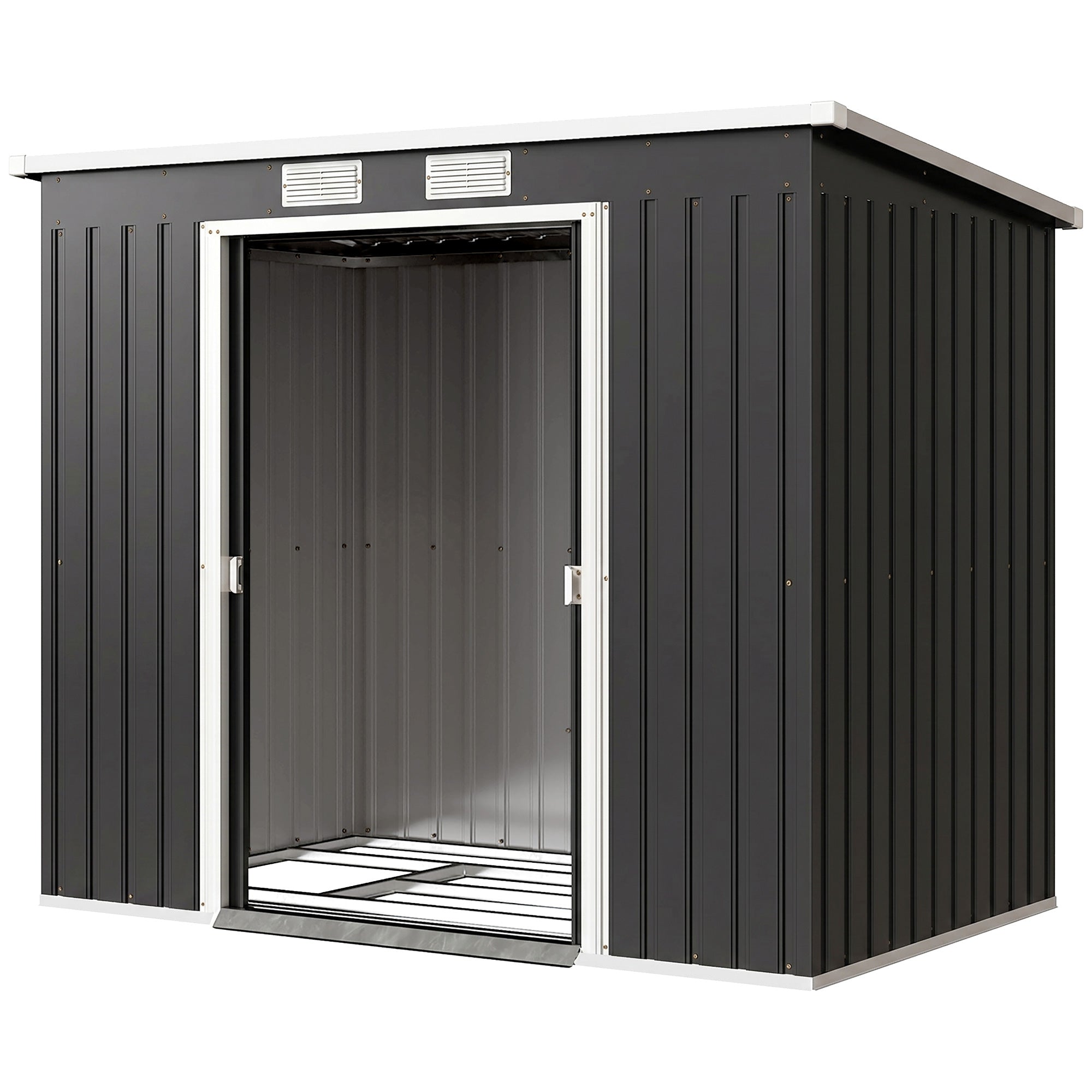 7 x 4ft Galvanised Steel Garden Shed, with Foundation Kit - Dark Grey