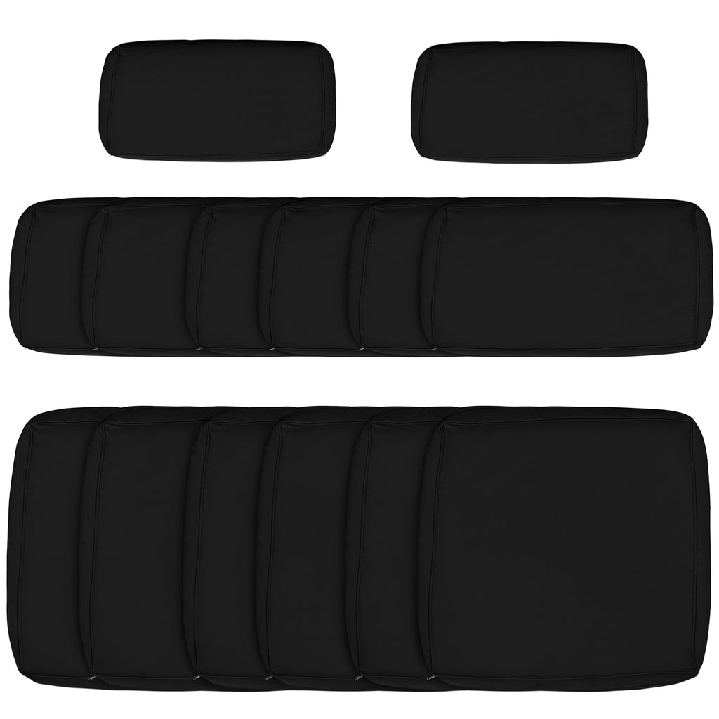 Outdoor 14pc Patio Rattan Sofa Set Cushion Polyester Cover Replacement Set - No Cushion Included, Black
