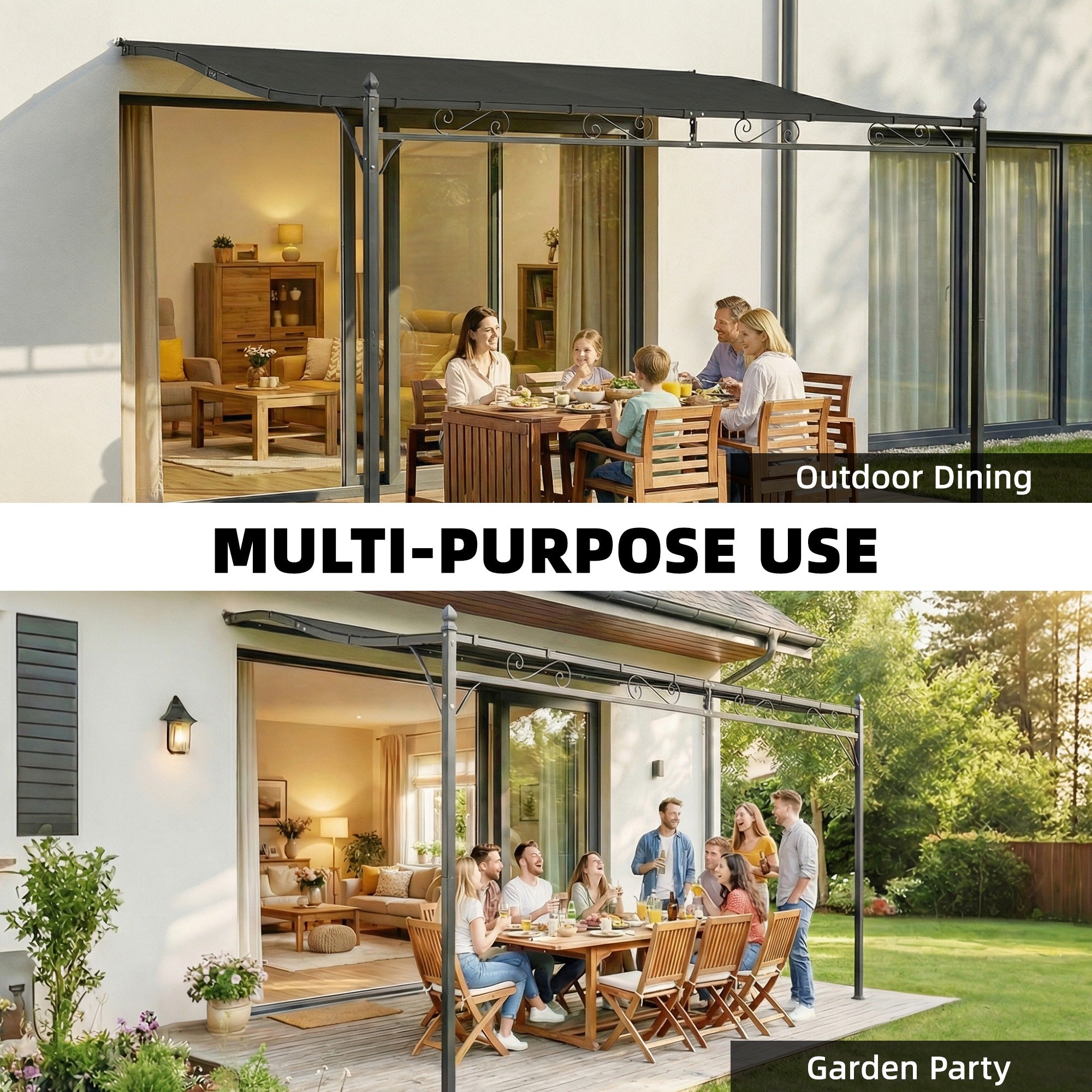 11.5' x 8.2' Outdoor Pergola, Wall Mounted Lean to Pergola with Metal Frame, UPF30+, Garden Gazebo