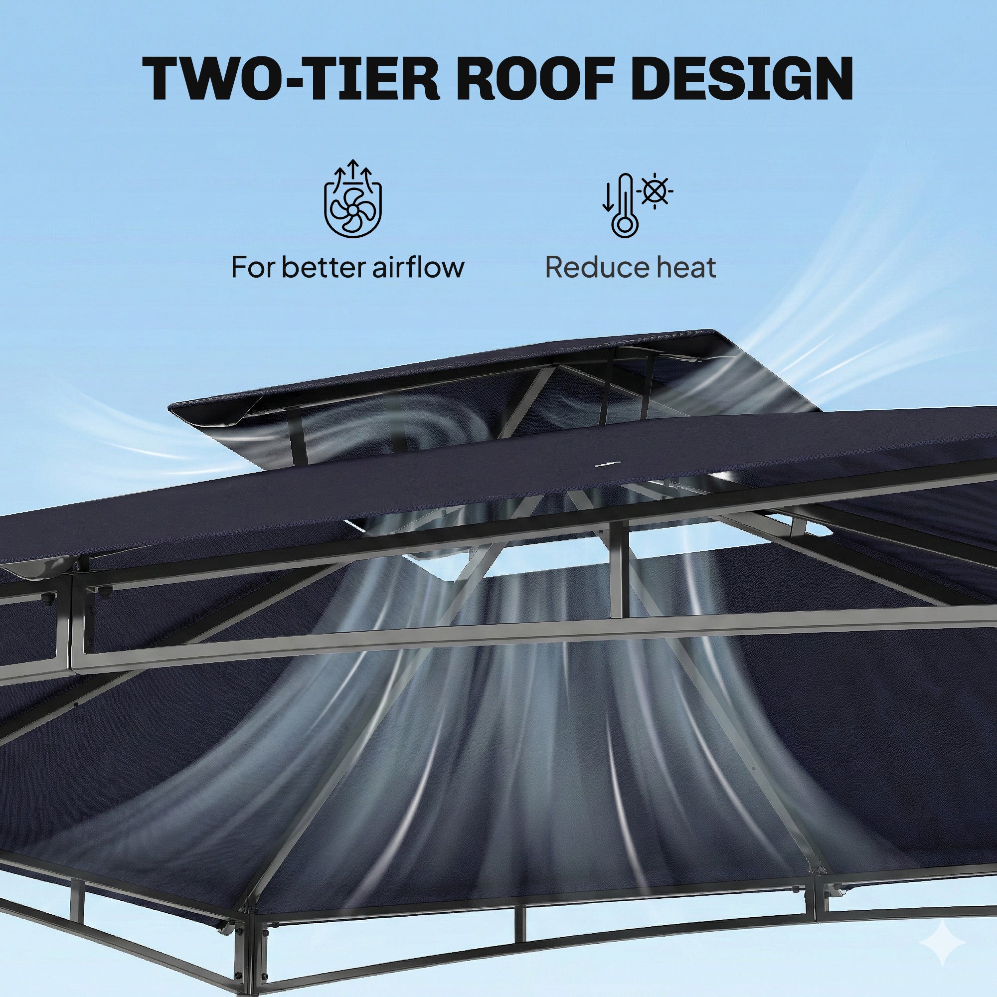10' x 10' Gazebo, Soft Top Outdoor Gazebo with 2-Tier Roof, Metal Frame, Navy Blue